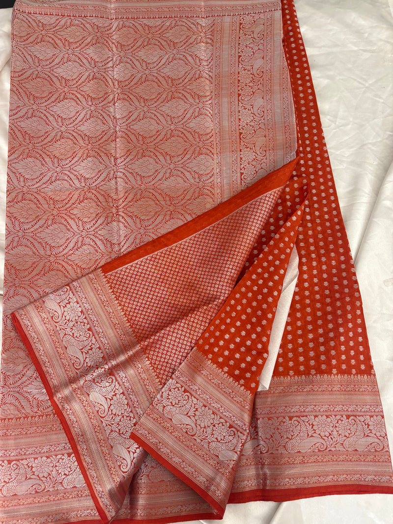 SAMITA - Rust Orange Silver Butta Soft Silk Designer Saree