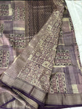 Abstract Square Box Print Chander Mul Saree - Beige Purple JU25