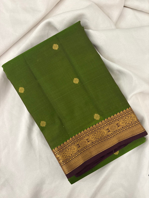 Pure Mix Silk Saree - Olive Green x Brown - JU23