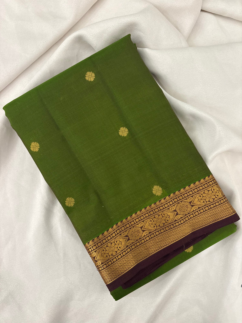 Pure Mix Silk Saree - Olive Green x Brown - JU23