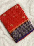 Orange into Purple Viscose Checks Saree with Peacock Butta SALE