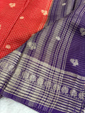 Orange into Purple Viscose Checks Saree with Peacock Butta SALE