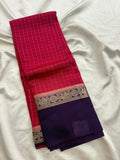 Pink x Purple Chex Pattern Assam Silk Saree with Purple Chex Blouse SALE