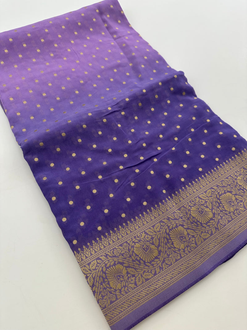 Greyish Purple Shaded Georgette Designer Saree with Small Gold Butta JU24