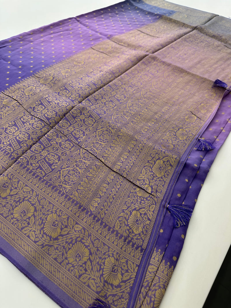 Greyish Purple Shaded Georgette Designer Saree with Small Gold Butta JU24