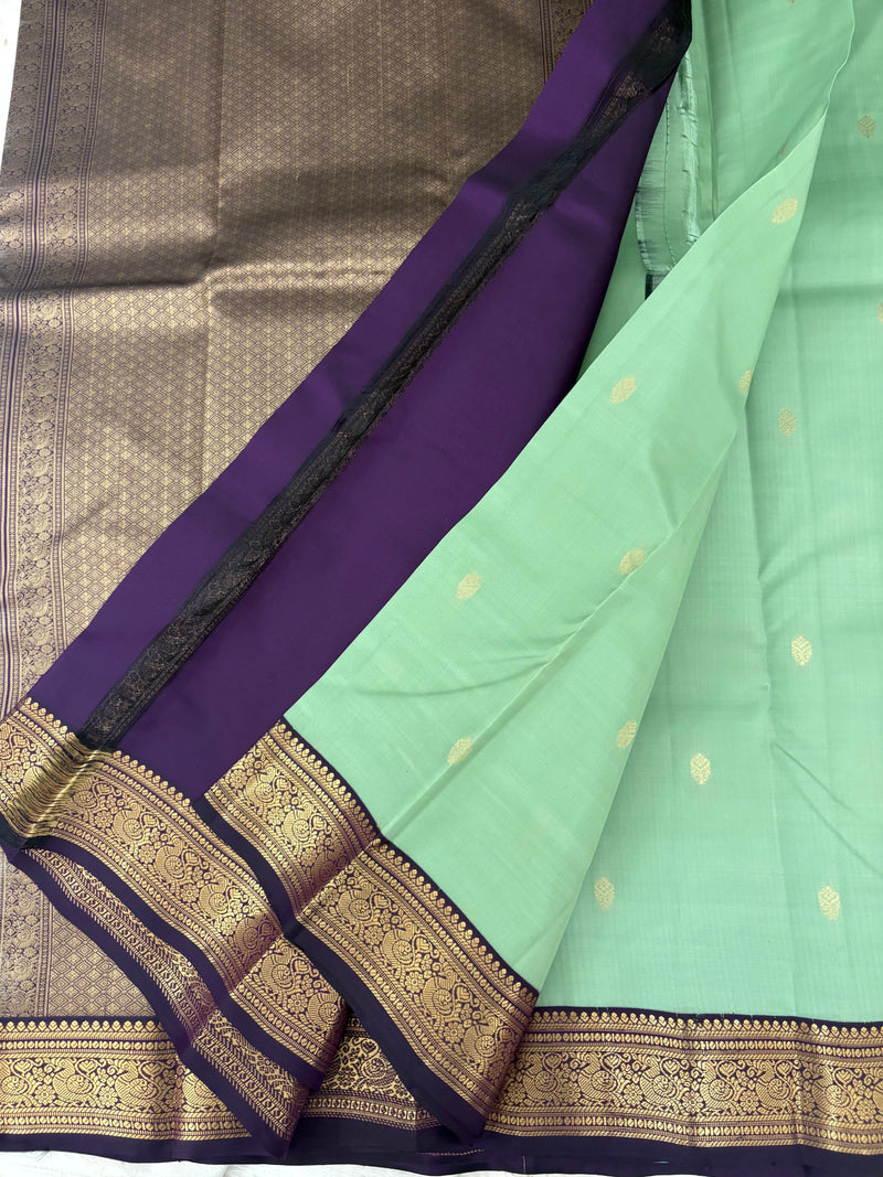 Pure Mix Silk Saree - Pista Green x Purple - JU23
