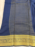 Navy Blue Stripes Viscose Saree with Matching Work Blouse SALE