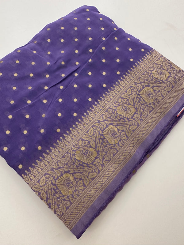 Greyish Purple Shaded Georgette Designer Saree with Small Gold Butta JU24