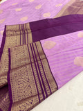 Pink x Purple Semi Silk Saree with Chex Pattern and Leaf Butta