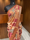 Abstract Square Box Print Chander Mul Saree - Beige Maroon JU25