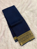 Navy Blue Stripes Viscose Saree with Matching Work Blouse SALE