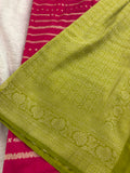 Pink x Green Viscose Silk Saree with Lines and Butta Pattern SALE