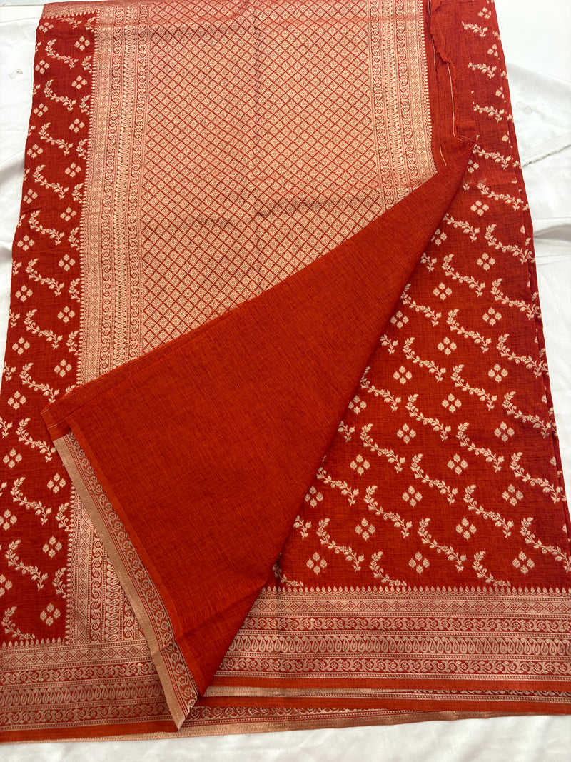 Rust Heritage Linen Designer Saree with Butta Design
