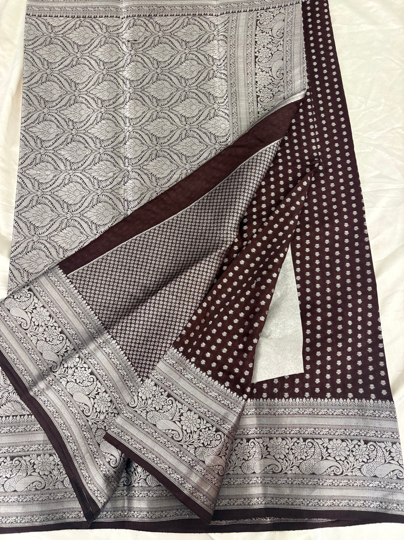 SAMITA - Brown Silver Butta Soft Silk Designer Saree