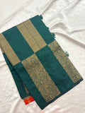 Bottle Green x Orange Soft Cotton Designer Saree with Box Pattern and Zari