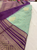 Pastel Blue x Purple Semi Silk Saree with Chex Pattern and Leaf Butta