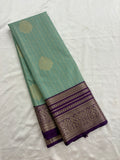 Pastel Blue x Purple Semi Silk Saree with Chex Pattern and Leaf Butta
