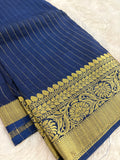 Navy Blue Stripes Viscose Saree with Matching Work Blouse SALE