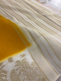 Yellow x Cream Viscose Silk Saree with Kalamkari Border and Stripe Butta Design SALE