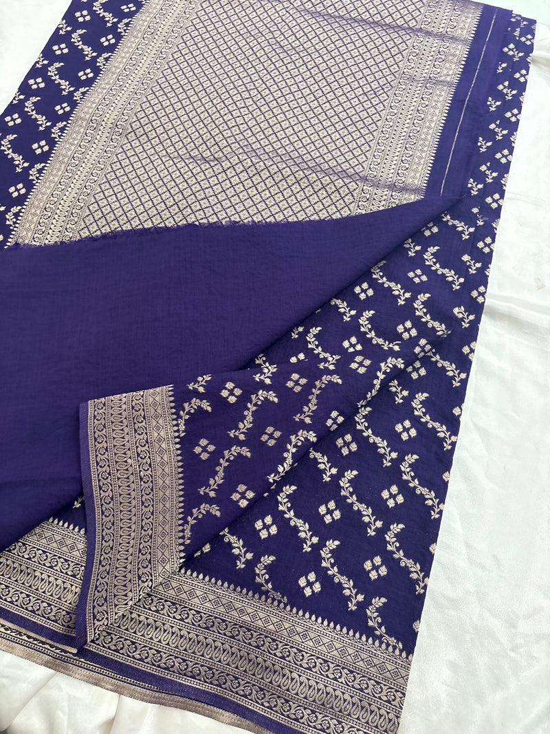 Navy Blue Heritage Linen Designer Saree with Butta Design