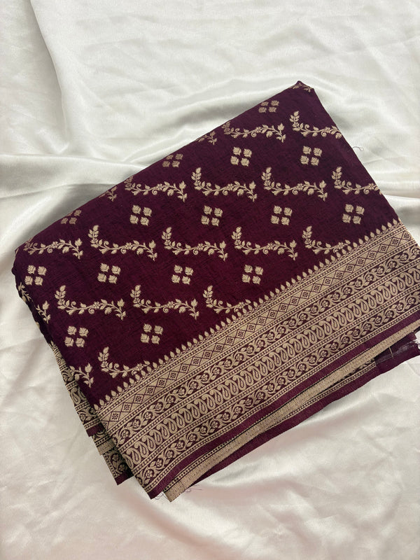 Wine Heritage Linen Designer Saree with Butta Design AU2