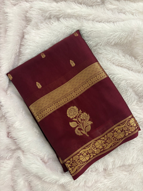 Brown Crepe Silk Saree with Sunflower Bentex Border JU30