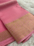 Baby Pink x Brown Viscose Stripe Pattern Saree SALE