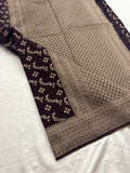 Dark Brown Heritage Linen Designer Saree with Butta Design