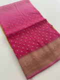 Yellow Pink Shade Georgette Designer Saree with Small Gold Butta JU24