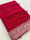Rani Pink Chinon Georgette Saree with Silver Butti and Grand Leaf Pallu JU24