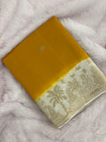 Yellow x Cream Viscose Silk Saree with Kalamkari Border and Stripe Butta Design SALE