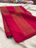 Rani Pink x Bottle Green Soft Cotton Designer Saree with Box Pattern and Zari