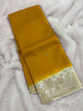 Yellow x Cream Viscose Silk Saree with Kalamkari Border and Stripe Butta Design SALE