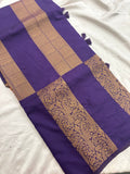 Purple x Orange Soft Cotton Designer Saree with Box Pattern and Zari