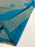 Rama Blue x Purple Soft Cotton Designer Saree with Box Pattern and Zari