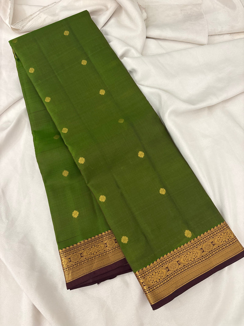 Pure Mix Silk Saree - Olive Green x Brown - JU23