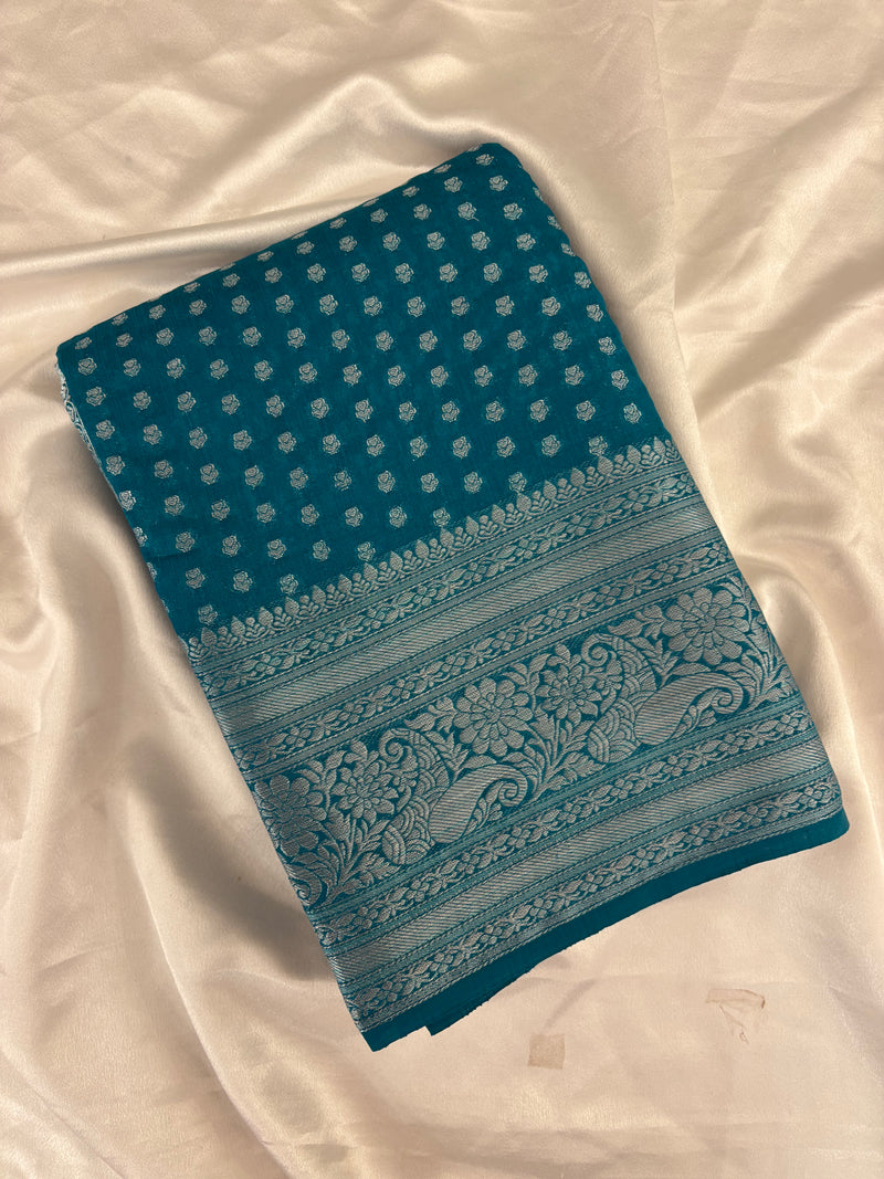 SAMITA - Sapphire Blue Silver Butta Soft Silk Designer Saree
