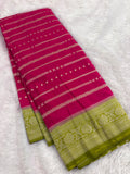 Pink x Green Viscose Silk Saree with Lines and Butta Pattern SALE