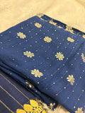 Navy Blue Stripes Viscose Saree with Matching Work Blouse SALE