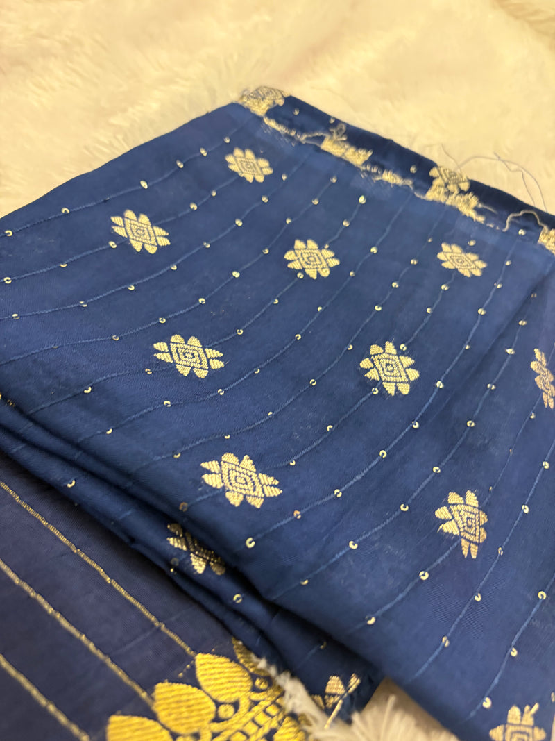 Navy Blue Stripes Viscose Saree with Matching Work Blouse SALE
