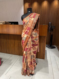 Abstract Square Box Print Chander Mul Saree - Beige Maroon JU25