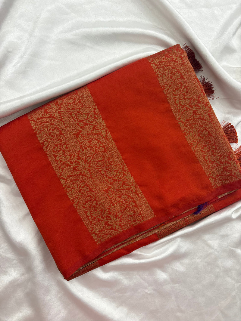 Orange x Purple Soft Cotton Designer Saree with Box Pattern and Zari