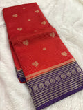 Orange into Purple Viscose Checks Saree with Peacock Butta SALE