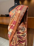 Abstract Square Box Print Chander Mul Saree - Beige Maroon JU25