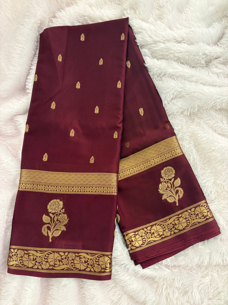 Brown Crepe Silk Saree with Sunflower Bentex Border