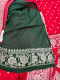Red Chinon Georgette Saree with Silver Butti and Grand Leaf Pallu JU24