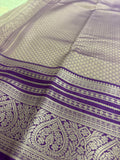 Pista Green x Purple Semi Silk Saree with Chex Pattern and Leaf Butta