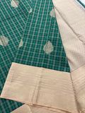 Bottle Green x Cream Semi Silk Saree with Chex Pattern and Leaf Butta