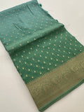 Light Blue with Pista Green Shade Georgette Designer Saree with Small Gold Butta JU24