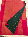 Rani Pink x Bottle Green Soft Cotton Designer Saree with Box Pattern and Zari